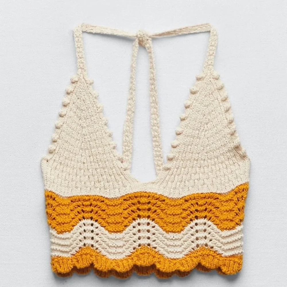 Zara open knit crochet sweater and crop top set in cream and orange size S